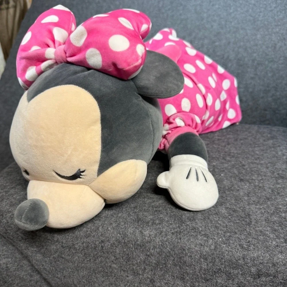 Disney‎ Store Minnie Mouse Plush Pink Polka Dot Dress Sleeping Cuddle Toy